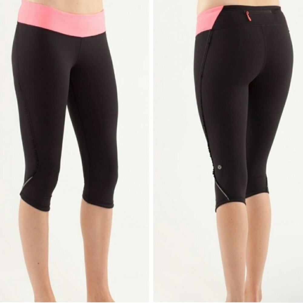 Lululemon Fast and Free Crop Black/Pink Size 4